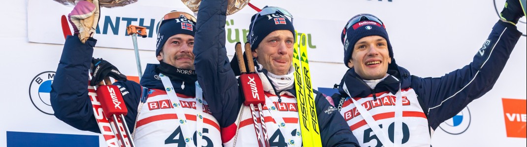 Tränen bei Tarjei Boe, der im Rahmen seines Sprintsieges seinen Rücktritt bekanntgab.