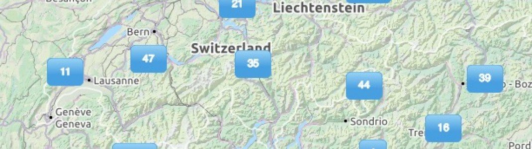 Die Icons verraten euch, wie viele Skigebiete sich hier befinden