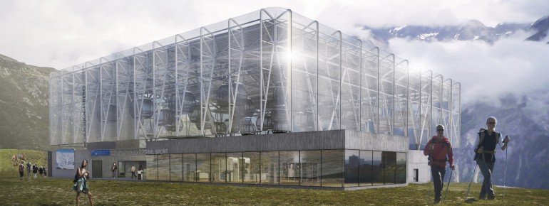 Die Bergstation am Giggijoch besticht durch ihre offene und transparente Bauweise.