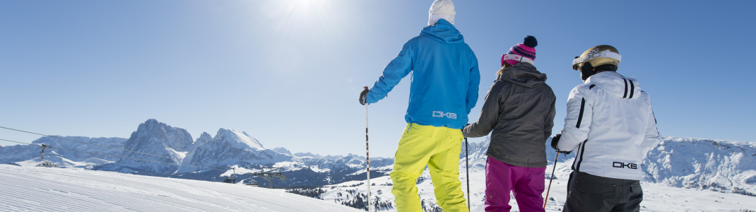 Skifahren auf der Seiser Alm, inmitten des UNESCO-Welterbes Dolomiten.