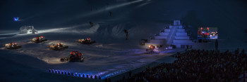 Around 500 people and machines are part of the spectacle.
