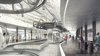Innenansicht eines Stationsgebäudes der neuen Kabinenbahn Olang 1+2