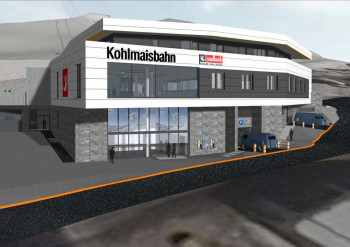 100 Tiefgaragenparkplätze und Mitarbeiterwohnungen werden in der Talstation der Kohlmaisbahn untergebracht.