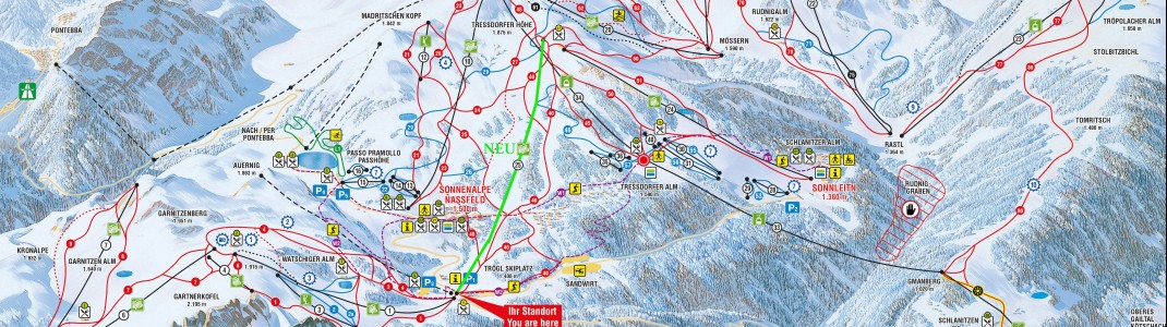 Die neue Tröglbahn liegt mit der Nr. 25 mitten im Skigebiet von Nassfeld.