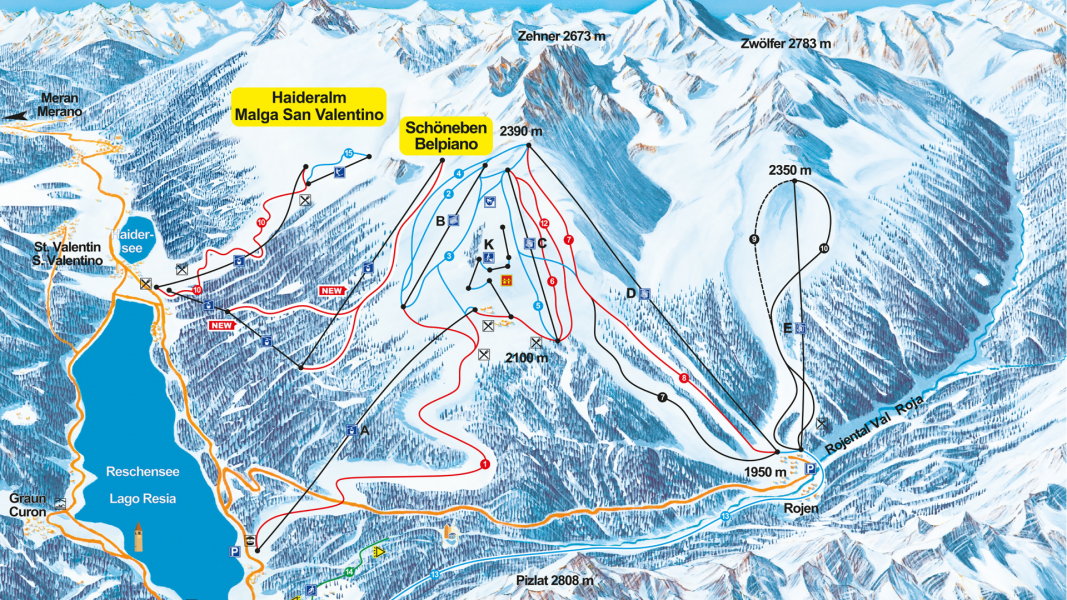 Verbindungspunkt der beiden Skigebiete wird der Talort St. Valentin am Reschensee sein.