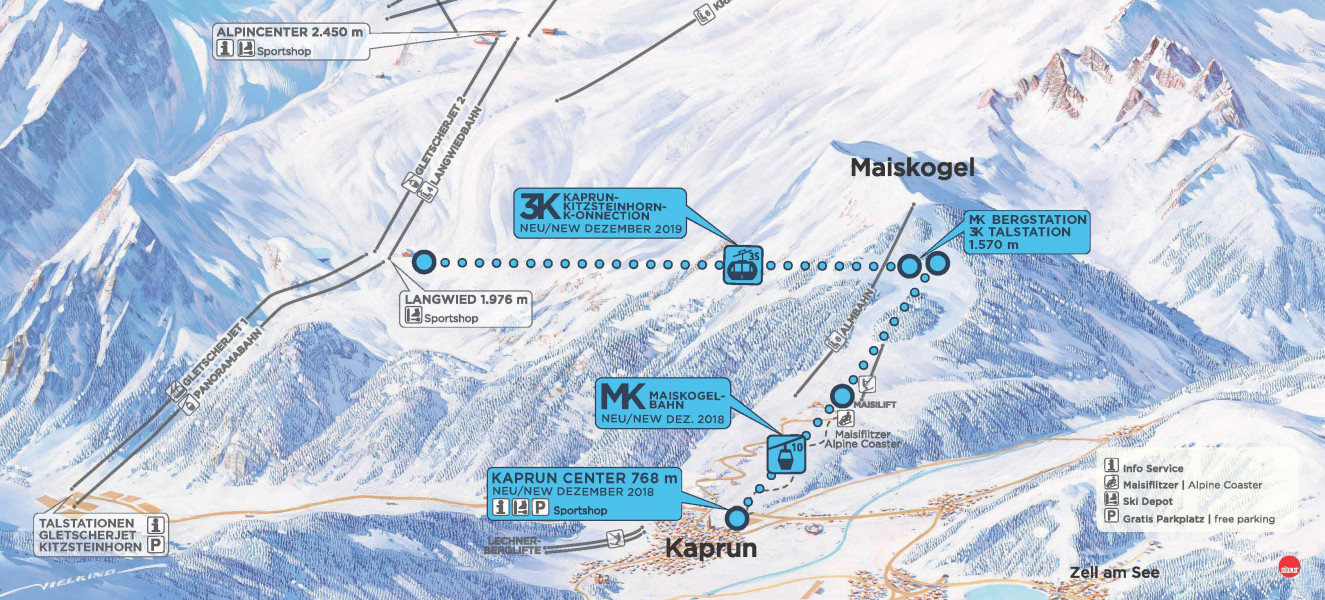 So sieht die neue Seilbahnachse zwischen Kaprun, Maiskogel und Kitzsteinhorn aus. Im Dezember 2019 wird sie eröffnet.