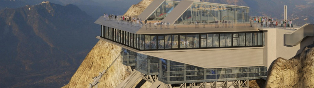 Die Bergstation der Pendelseilbahn am Gipfel der Zugspitze.