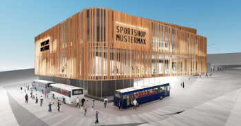 So soll die neue Talstation der Spieljochbahn in Zukunft aussehen. Die Fassade soll aus Holz- und Glaselementen bestehen.