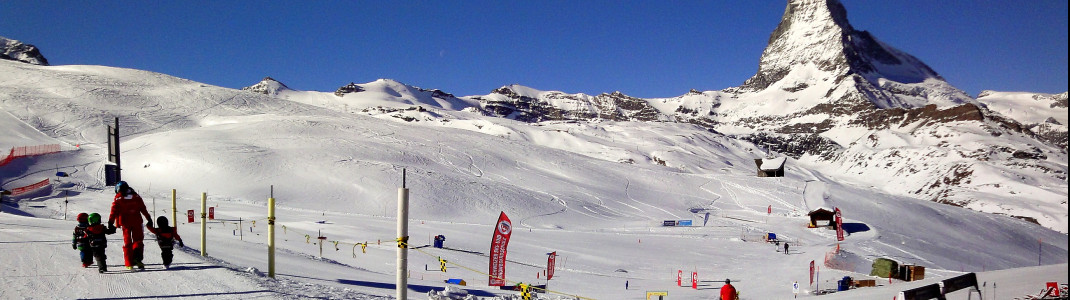 Enjoying the vista of the Matterhorn while learning how to ski