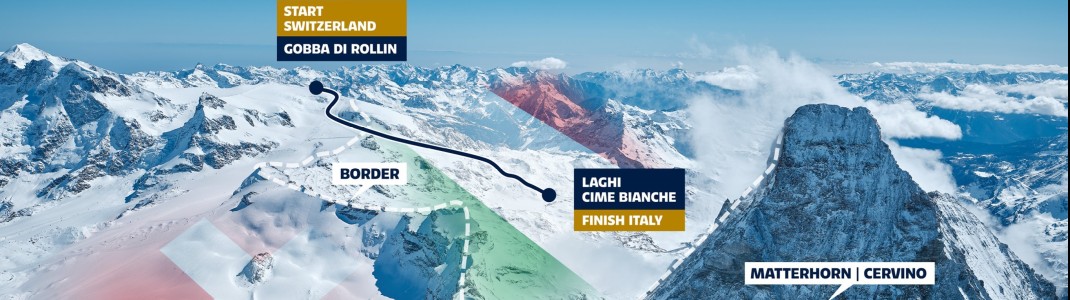 Start in der Schweiz, Ziel in Italien: Als erste Abfahrtsstrecke weltweit überquert die Gran Becca Ländergrenzen.