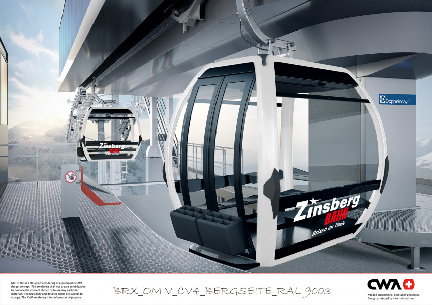 In den Panoramagondeln der Zinsbergbahn haben 10 Personen Platz.