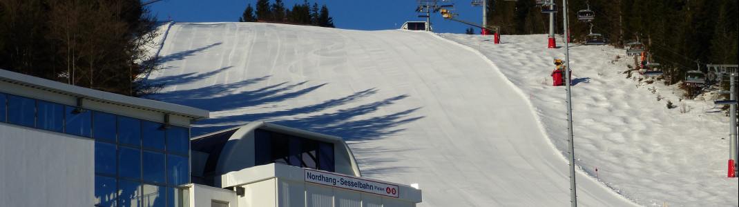 Der Natur wird bspw. hier am Nordhang mit fest installierten Schneekanonen bei Bedarf nachgeholfen