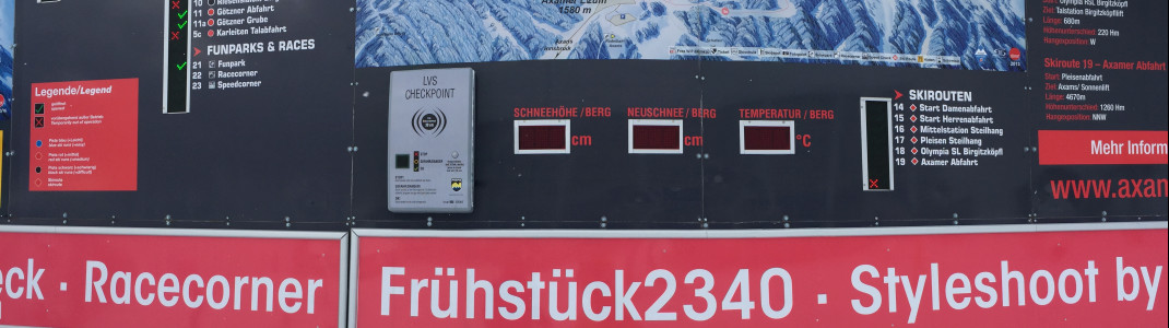 Detaillierte Wetterinformationen sind erhältlich und ein LVS-Check ist an den Infotafeln im Skigebiet möglich