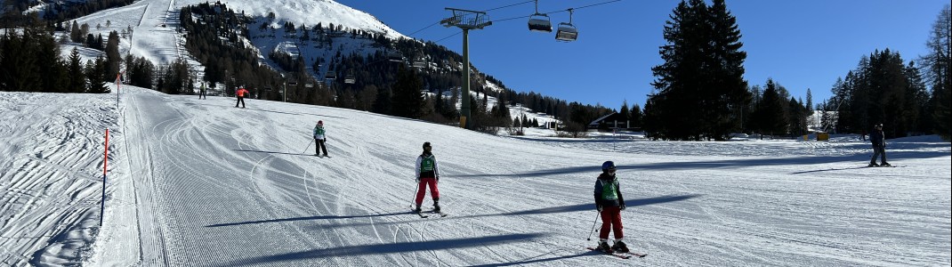 Die blauen Pisten in Carezza befinden sich alle in Talnähe.