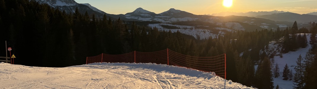 Auf der Talabfahrt nach Welschnofen kann man dem Sonnenuntergang entgegenfahren.