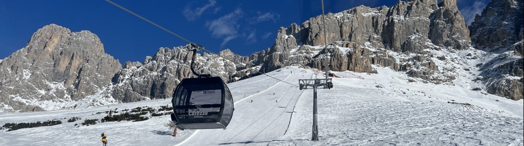 Mit der König Laurin Gondelbahn geht es hinauf zum Rosengarten.
