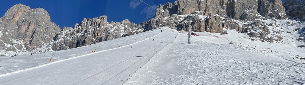 Von der König Laurin Bergstation führen nur schwarze Pisten zurück zur Mittelstation.