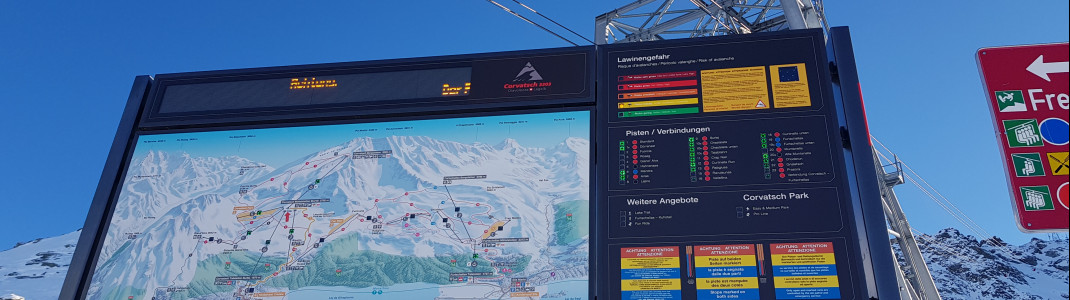 Pistenpläne mit Statusanzeige helfen im Skigebiet bei der Orientierung.
