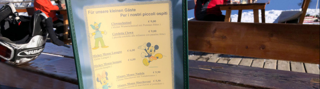 Auf der Edelweiß-Hütte gibt es eine extra Kinder-Speisekarte.