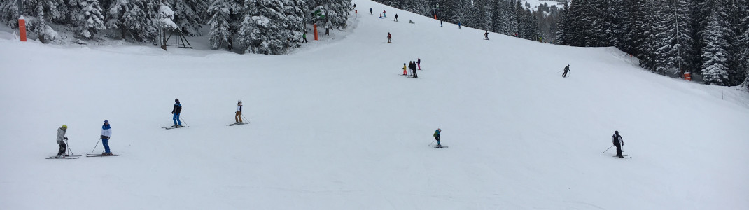 Auf den breiten Abfahrten, wie hier auf der roten Piste 31, kommt sich niemand ins Gehege.