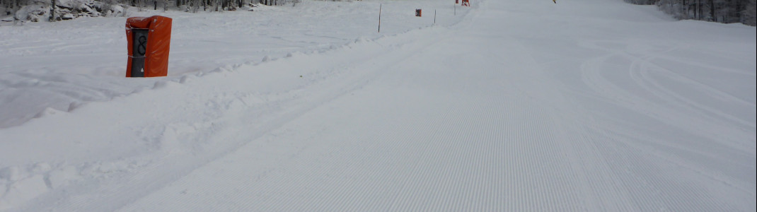 Die feinen Pistenrillen, wie hier an der Almberg-Sesselbahn, sind Zeugen der guten Pistenpräparierung im Skizentrum Mitterdorf
