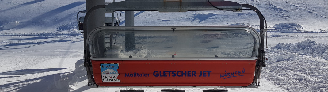 Der Gletscher Jet ist die einzige Sesselbahn mit Haube.