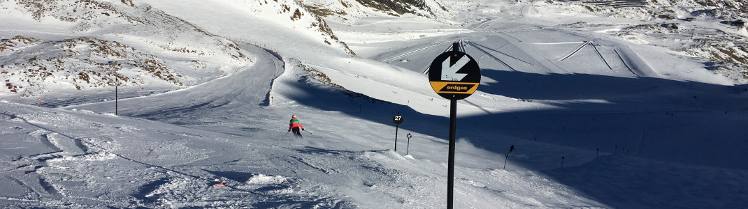 Am Pistenplan rot eingezeichnet. Hier aber als schwarze Piste markiert: Die Sieger Abfahrt Nr. 27!
