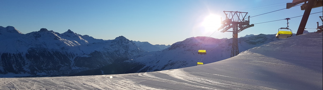 Auf der Corviglia liegen die Pisten den ganzen Tag in der Sonne.
