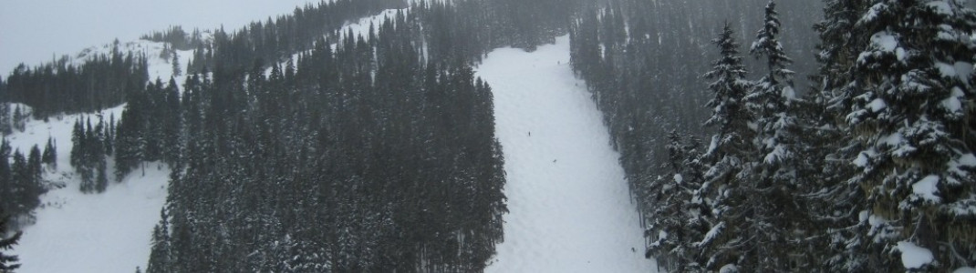 Die Piste "The Bite" und die Glacier Creek Lodge!