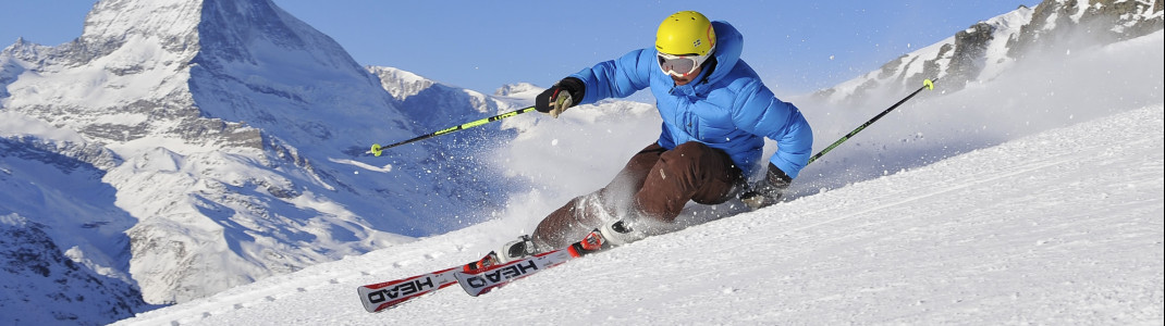 Skifahren in Zermatt im Anblick des majestätischen Matterhorns ist ein einzigartiges Erlebnis.