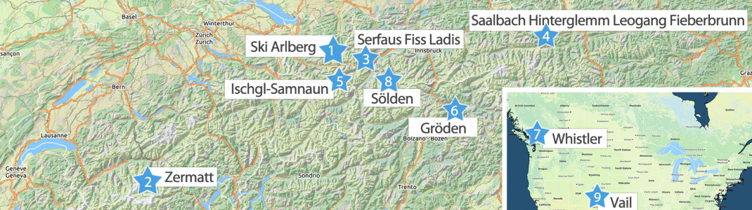 Ski Arlberg führt das Ranking vor Zermatt und Serfaus Fiss Ladis an.
