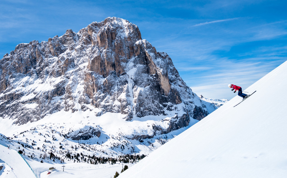 Val Gardena features diverse runs against the stunning Dolomite backdrop.