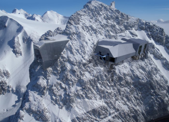 Building the top station right into the mountain was the biggest challenge. The old top station is on the left, the new one on the right.