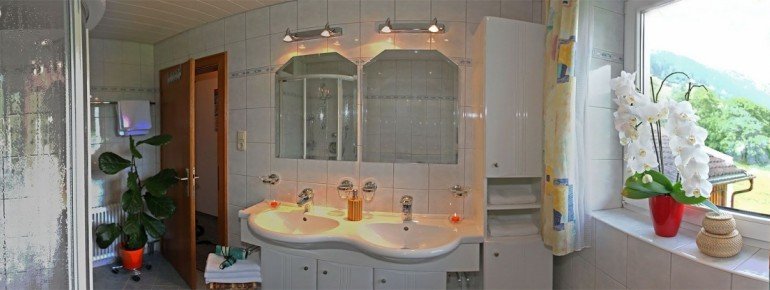 a shower with double sink