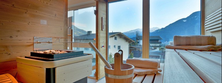 Sauna mit Panoramaaussicht im Hotel Sonnleiten