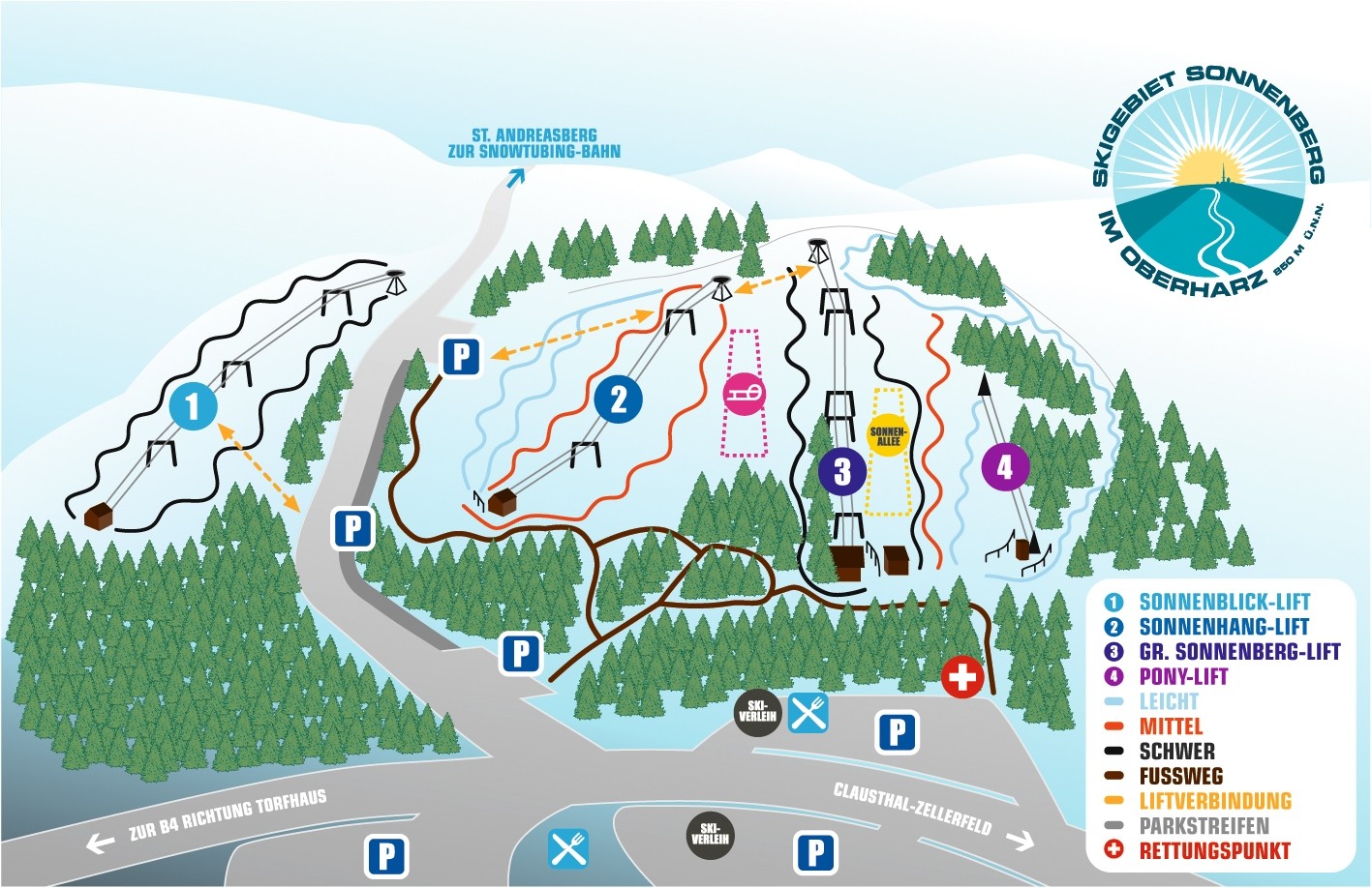 Pistenplan St Andreasberg: Skistadion Sonnenberg • Offene Lifte