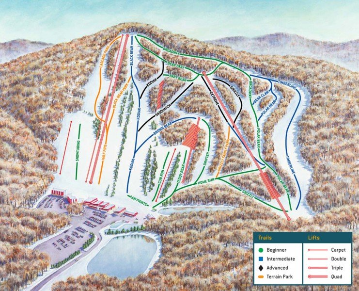 Bear Creek Mountain Resort Trail Map • Piste Map • Panoramic Mountain Map