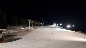 The Egghof slope is illuminated for night skiing.