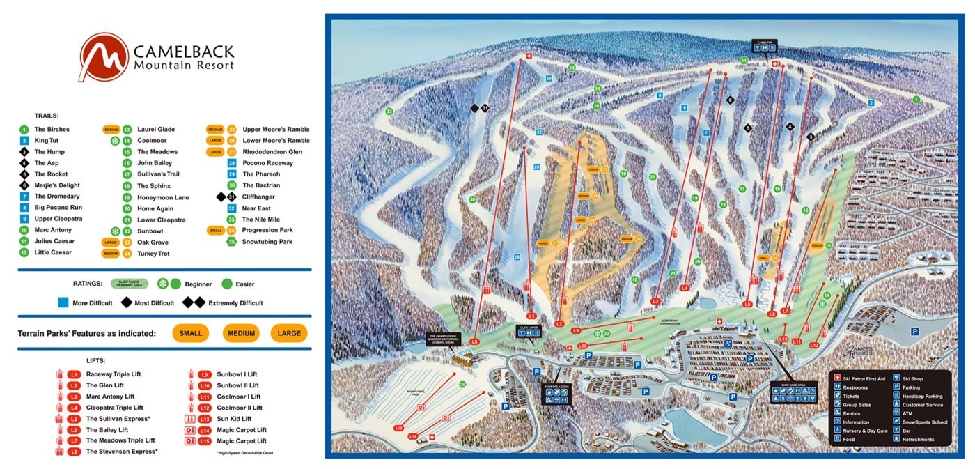 Camelback Ski Area Trail Map • Piste Map • Panoramic Mountain Map