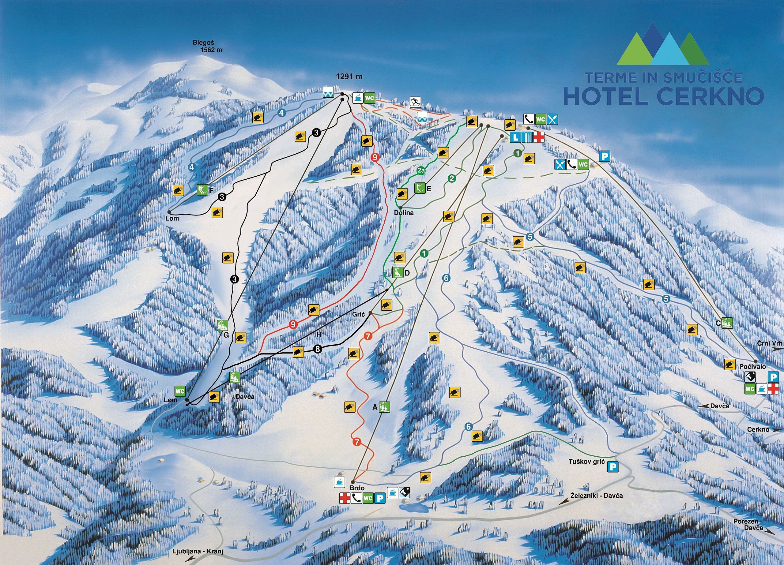 Cerkno Trail Map • Piste Map • Panoramic Mountain Map