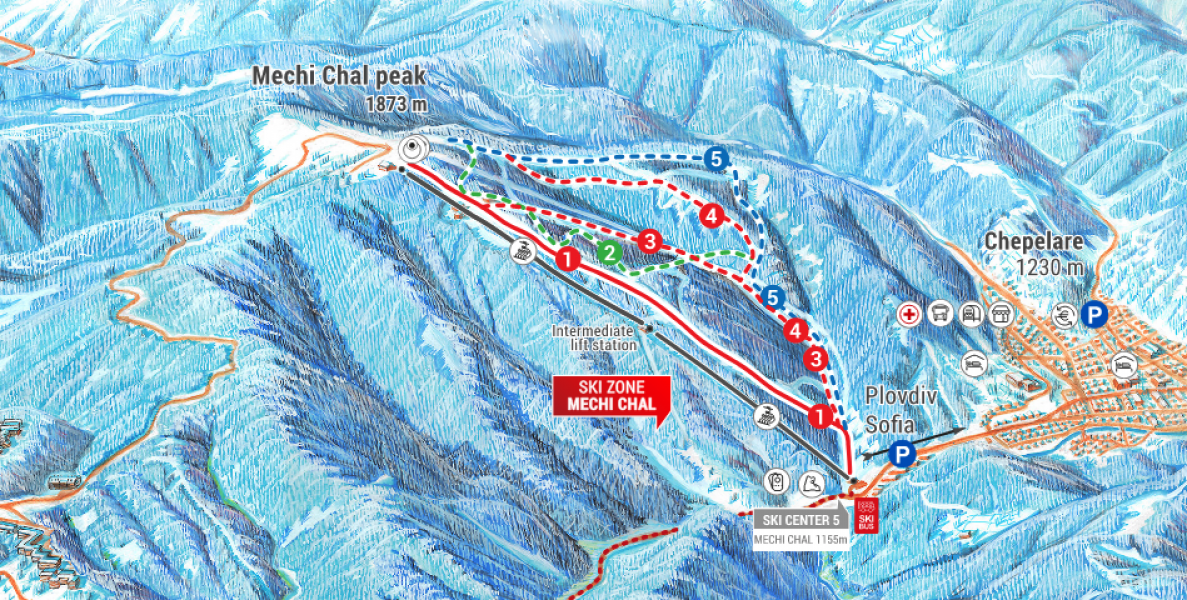 Chepelare Trail Map • Piste Map • Panoramic Mountain Map