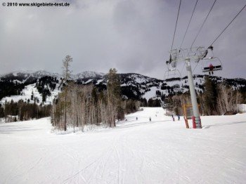 View of the easy slopes at Teewinot Quad Chair.