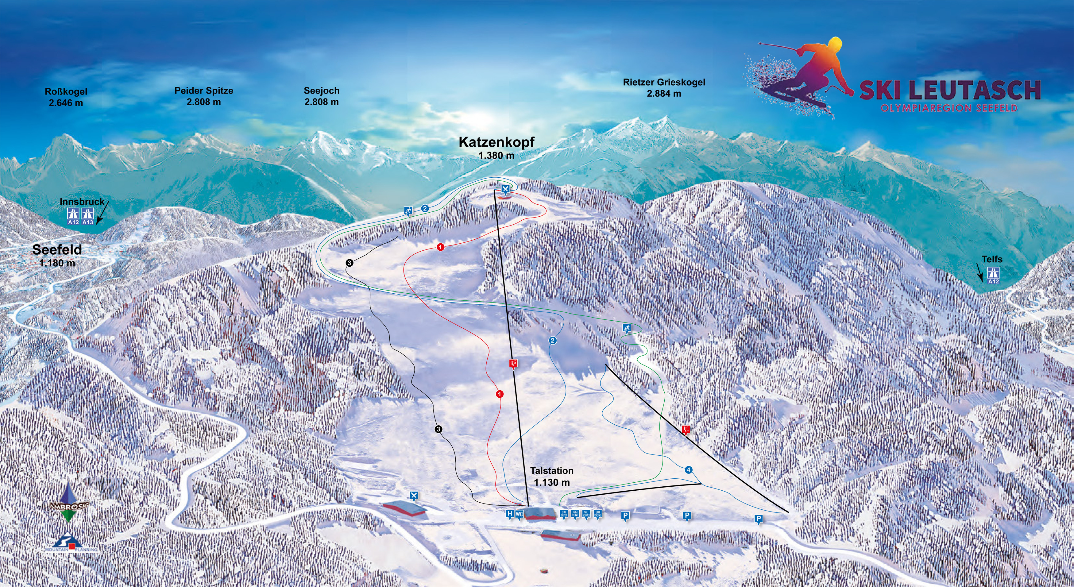 Leutasch Trail Map • Piste Map • Panoramic Mountain Map