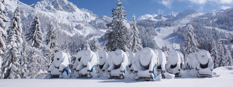 Snow making cannons help guarantee snow in this resort!