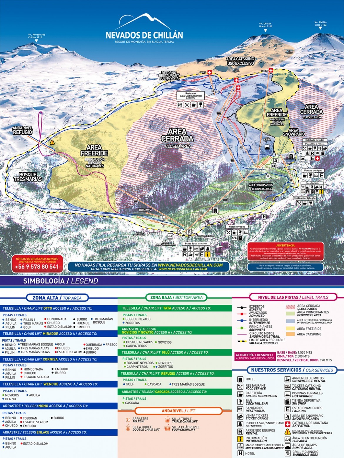 Nevados de Chillan Trail Map • Piste Map • Panoramic Mountain Map