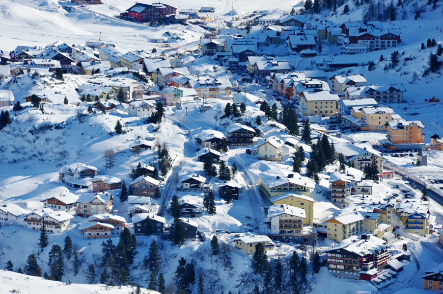 View of the village of Obertauern, which is located on a pass.