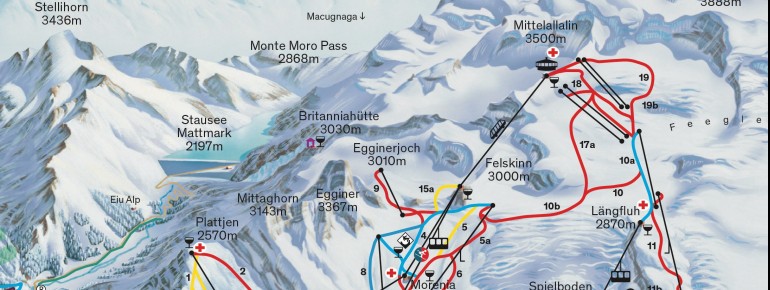 Saas Fee Trail Map • Piste Map • Panoramic Mountain Map