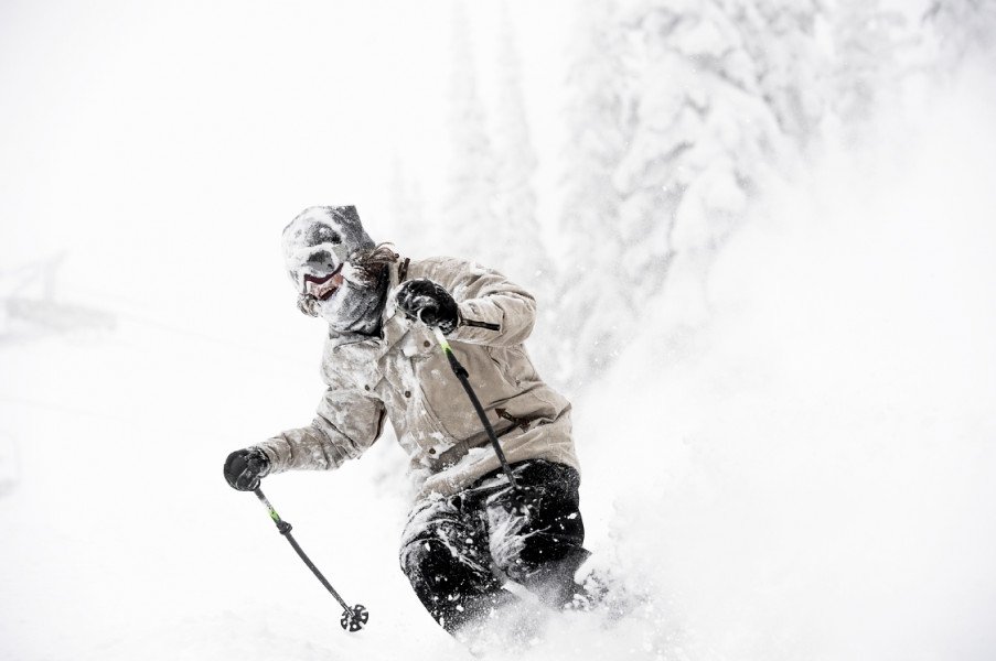 Downhill skiing in powder at Silver Star Mountain Resort.