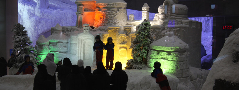 The indoor resort features a number of ice and snow artworks.