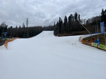 At the bottom, the red run (left) and the blue run (right) merge.